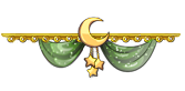 Small horizontal divider with moon, stars and green silk.