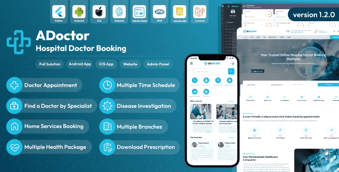 ADoctor – Hospital Doctor Booking Android and iOS App e Admin PHP