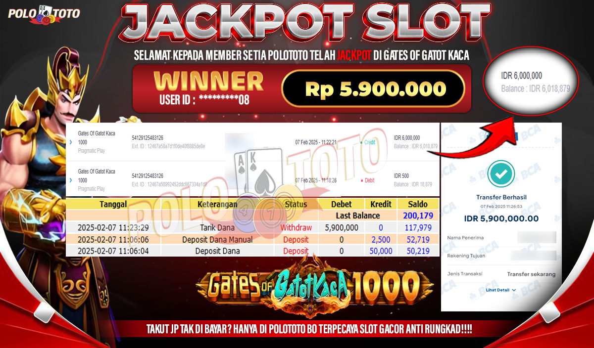 POLOTOTO JACKPOT SLOT GATES OF GATOT KACA Rp.5,900.000,-