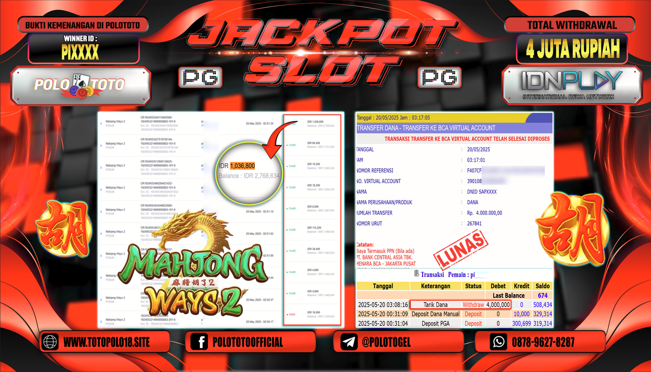 POLOTOTO JACKPOT SLOT MAHJONG WAYS 2 Rp.4.000.000,-