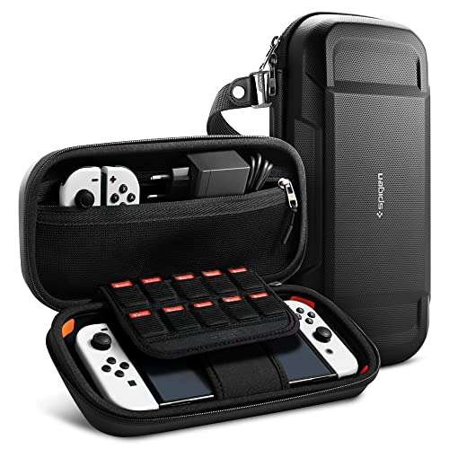 Amazon: Spigen Rugged Armor Pro Diseñado para Nintendo Switch OLED Modelo 2021/Switch 2017 Joy Con Controller Accesorios y AirTag Holder