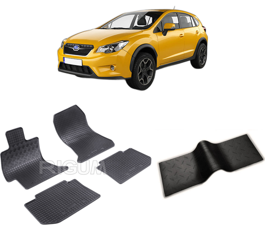 Set covorase auto SUBARU XV I din 01.2012-2017, cu covoras tunel median, CAROSERIE SUV, Presuri cauciuc 100%, compatibil cu autoturismul SUBARU XV I, Rigum