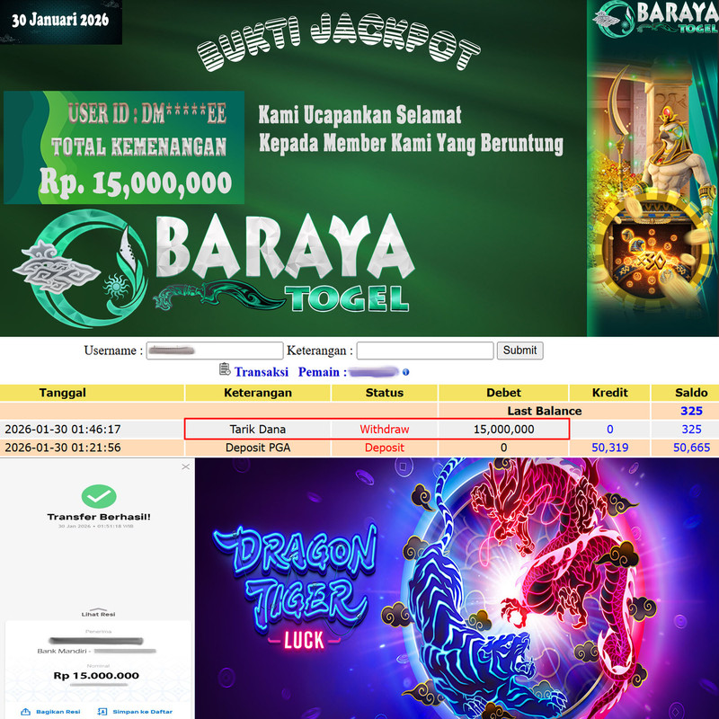 Rp. 15.000.000.- WD LUNAS DI BARAYATOGEL