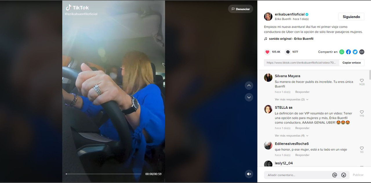 Érika Buenfil debuta como conductora de Uber; será exclusivo para mujeres, dice