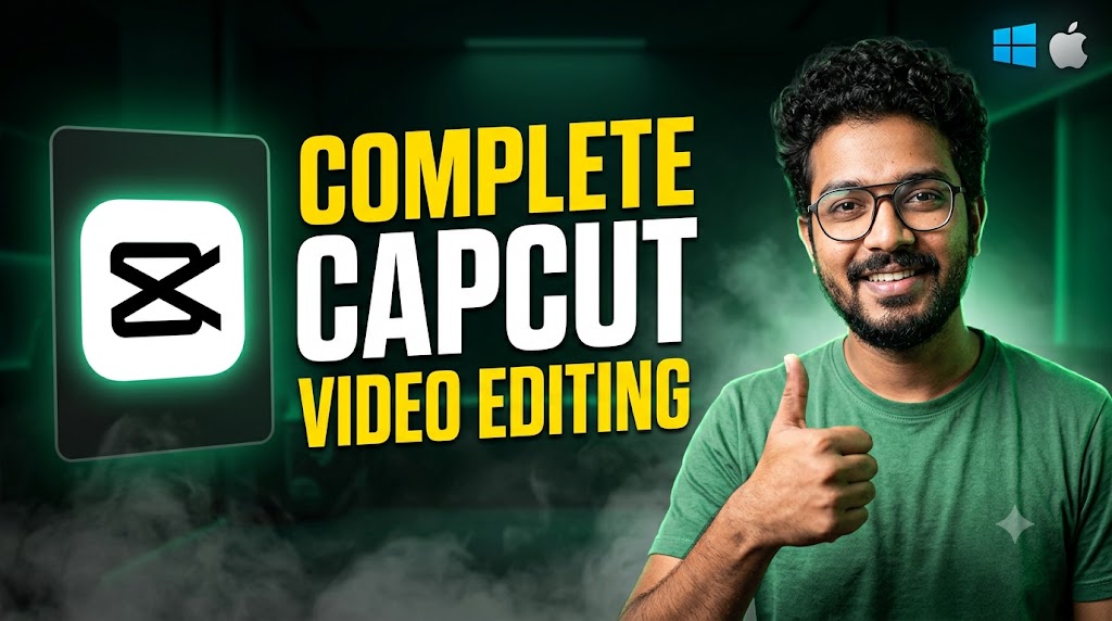AI-generated example result for the youtube-thumbnail prompt: Complete CapCut Video Editing Course Thumbnail – Beginner To Pro Design AI YouTube Thumbnail Prompt