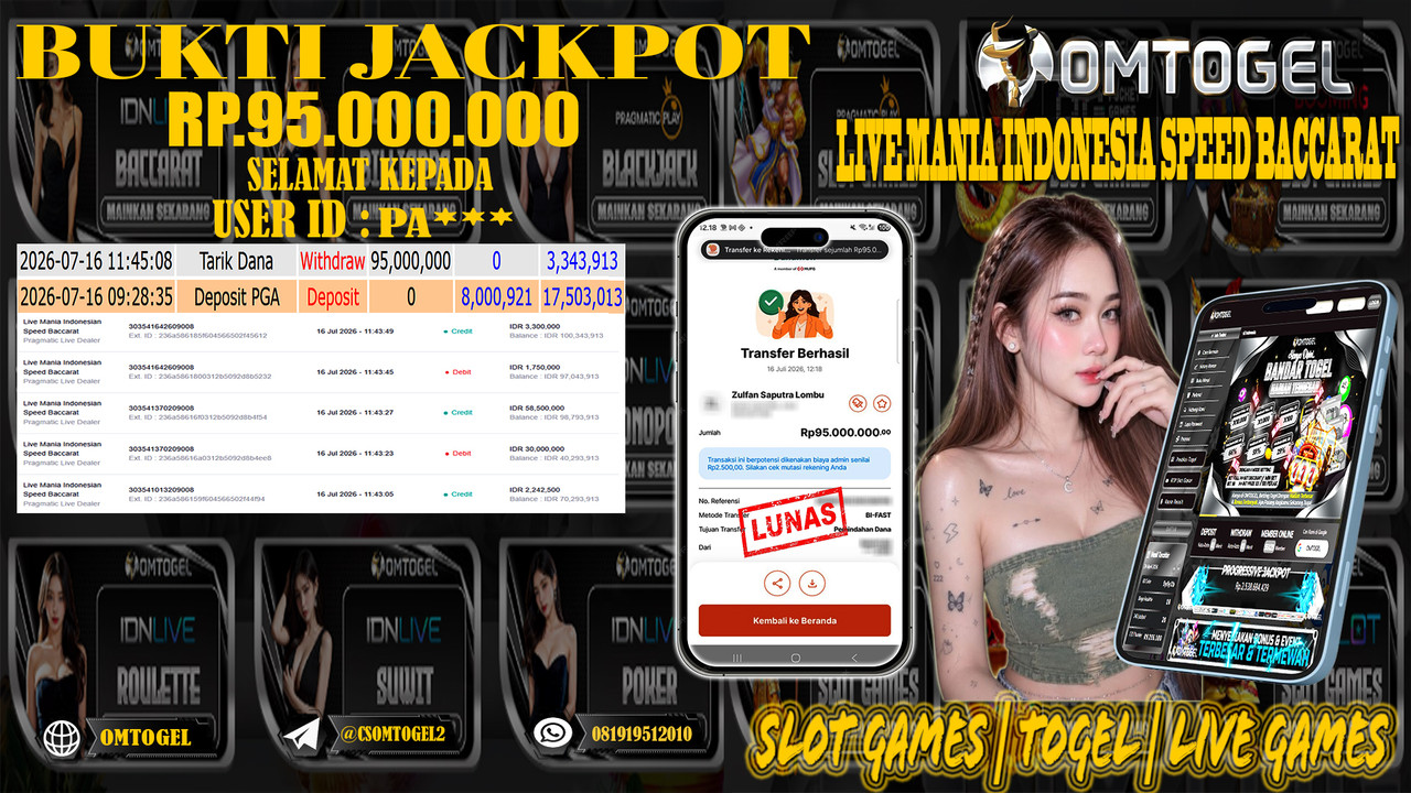 OMTOGEL JACKPOT PRAGMATICPLAY LIVE DEALER Rp.95,000,000,- DIBAYAR LUNAS