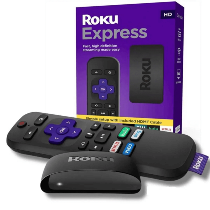 Convertidor Smart TV Roku Express Modelo 2022 con control remoto.