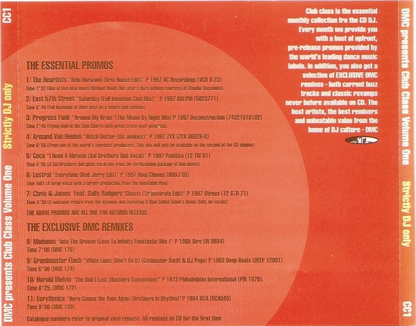11/01/2023 - Club Class  - (Strictly DJ Only Volume 1 )(CD, Compilation, Promo)(DMC – CC2) 1997 DMC-Club-Class-Volume-1-back