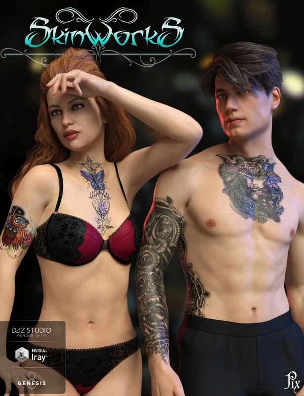 SkinWorks L.I.E. Tattoos for Genesis 3 and 8