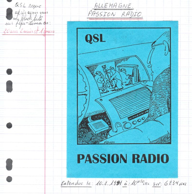 QSL de PASSION Radio reçue 20 ans 2 mois et 1 jour après. QSL-de-PASSION-R-91