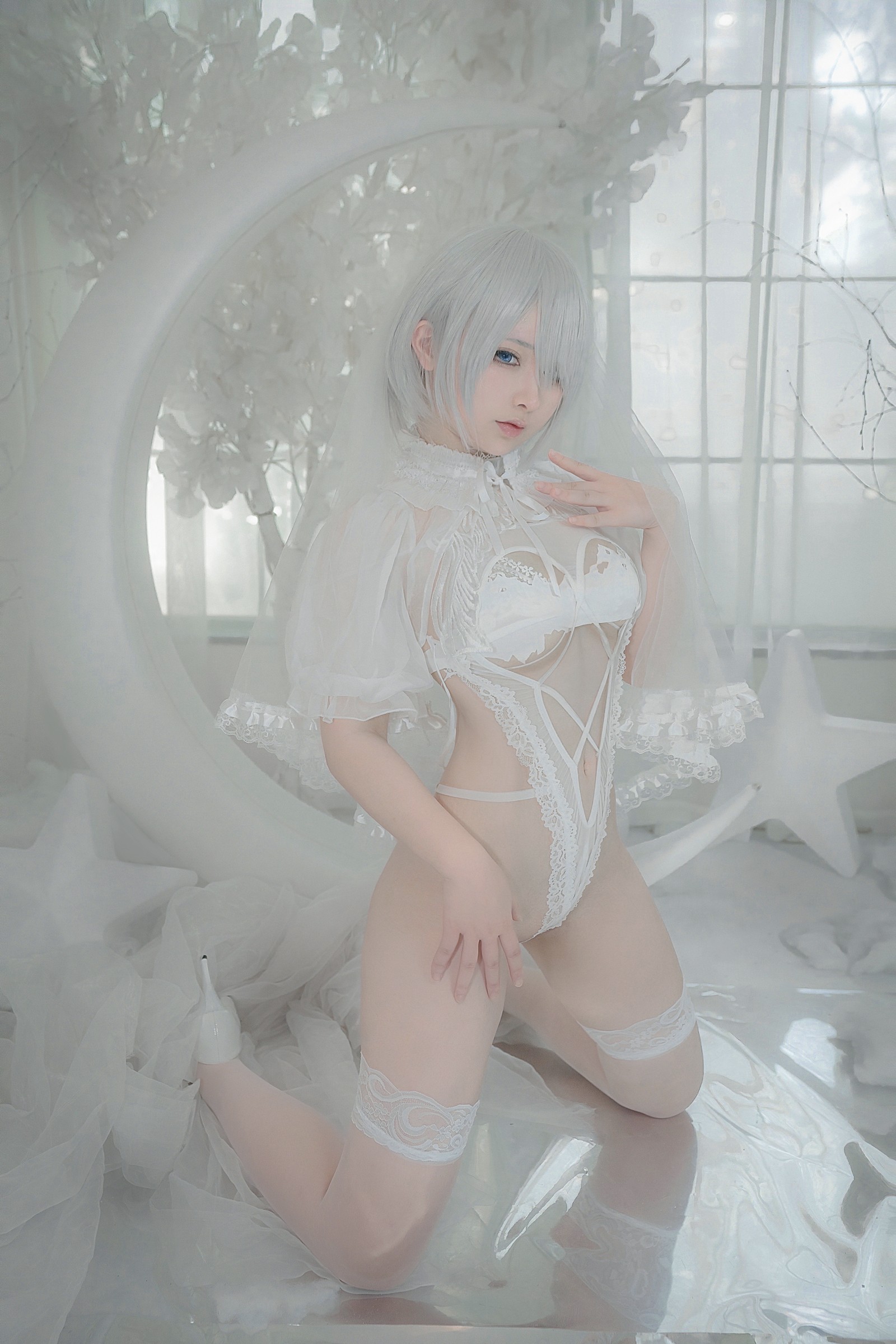 樱梨梨 2B 白花嫁 Cosplay 写真合集｜Nier Automata 高清图集（24P｜194MB）插图4