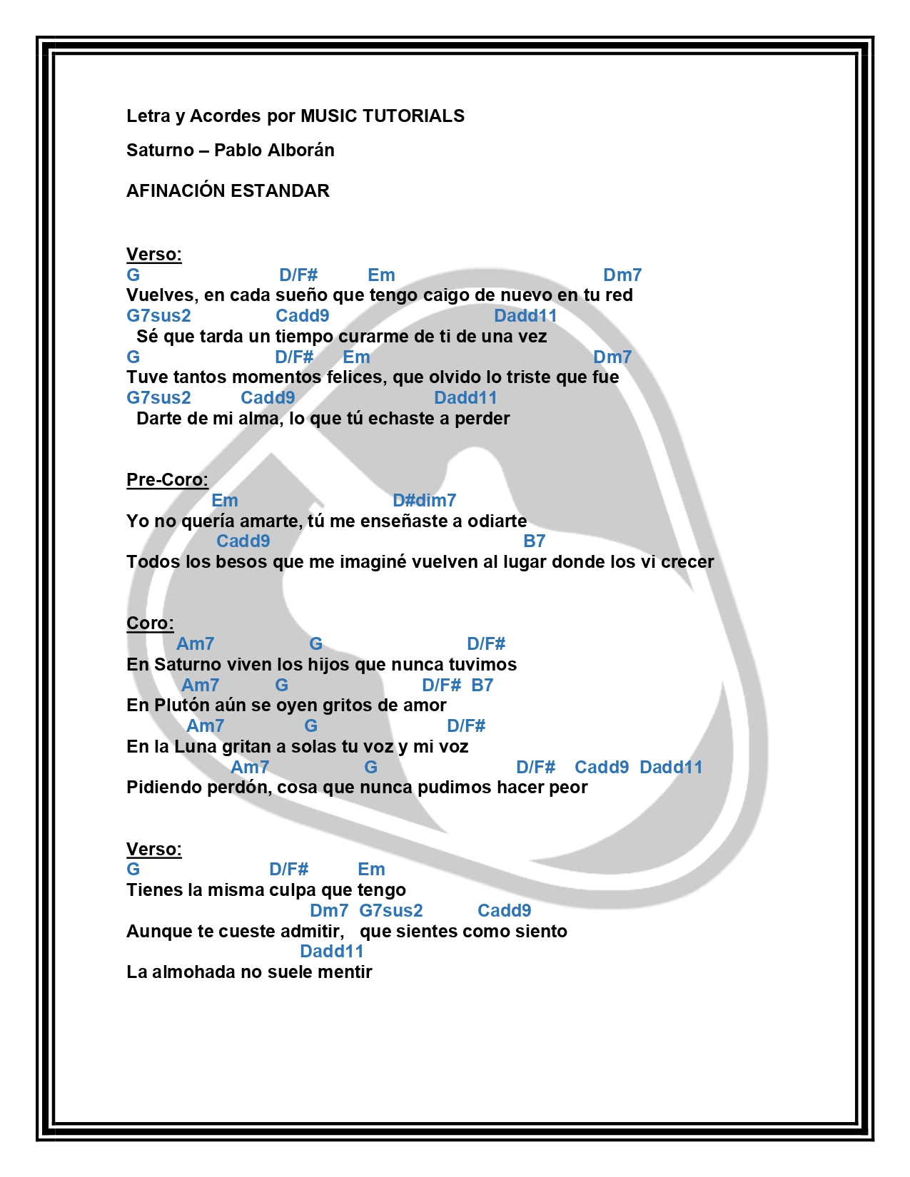 Saturno Pablo Alborán Letra y Acordes by MUSICTUTORIALS page 0001 — Postimages