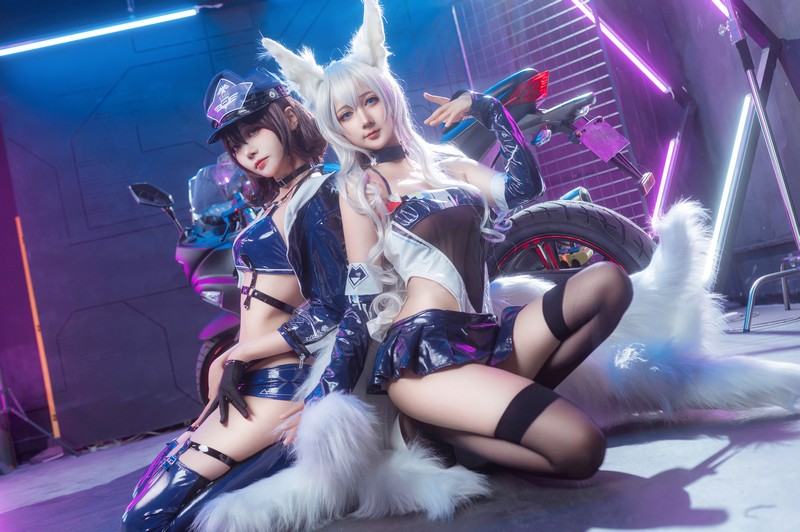 艾西Aiwest 碧蓝航线巴尔的摩&信浓赛车女郎Cosplay写真图集 双人高清图集 47P (200.7M)插图2