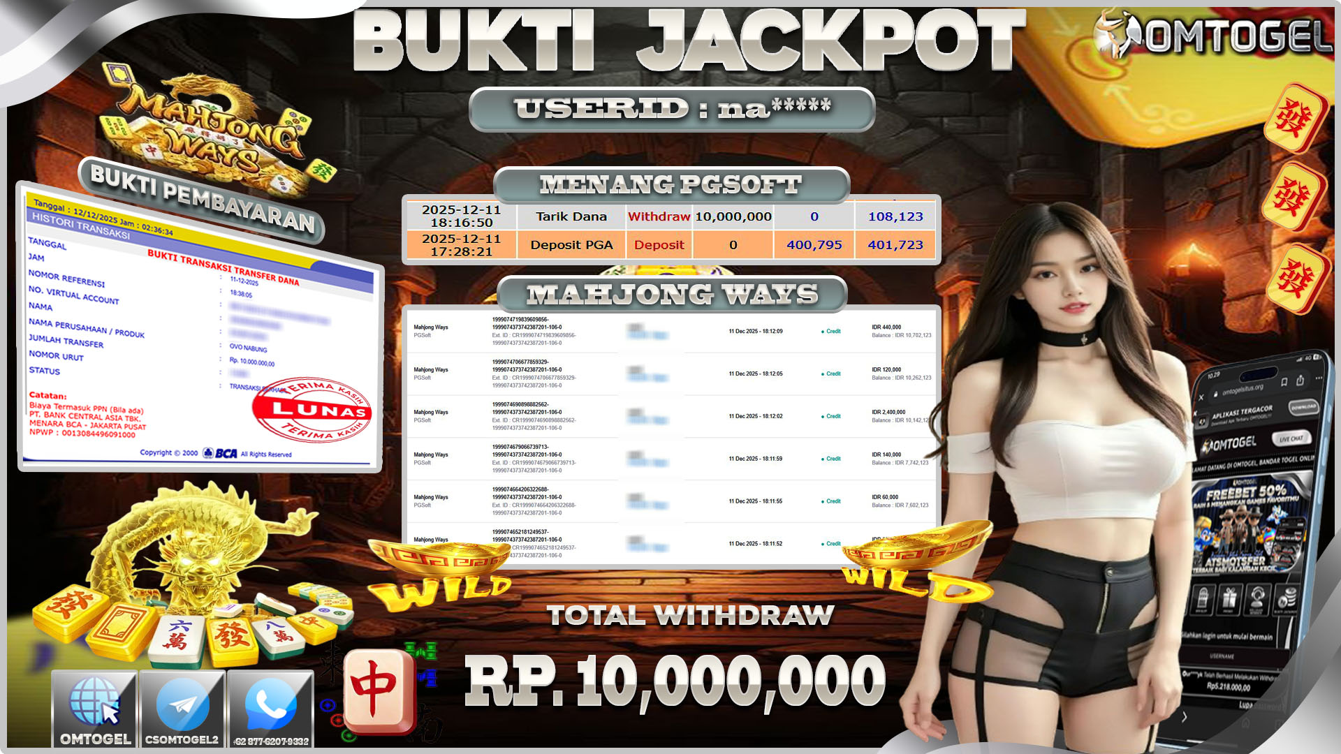 OMTOGEL JACKPOT PG SOFT MAHJONG WAYS ,10 JUTA DI BAYAR LUNAS ,-