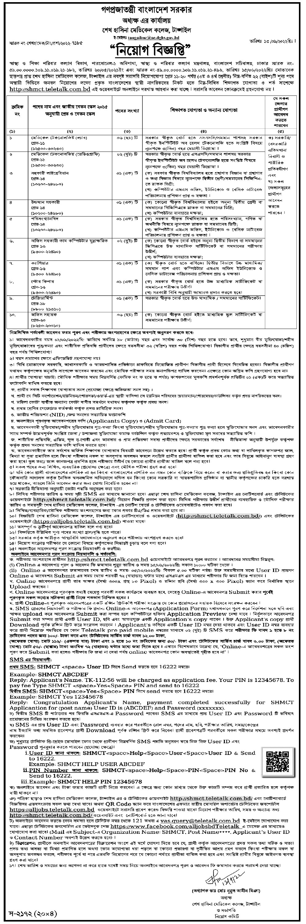শেখ হাসিনা মেডিকেল কলেজ নিয়োগ বিজ্ঞপ্তি ২০২২