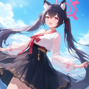 1girl, serika, blue archive, cowboy shot, black hair, long hair, rea eyes, cat e s-1187611245