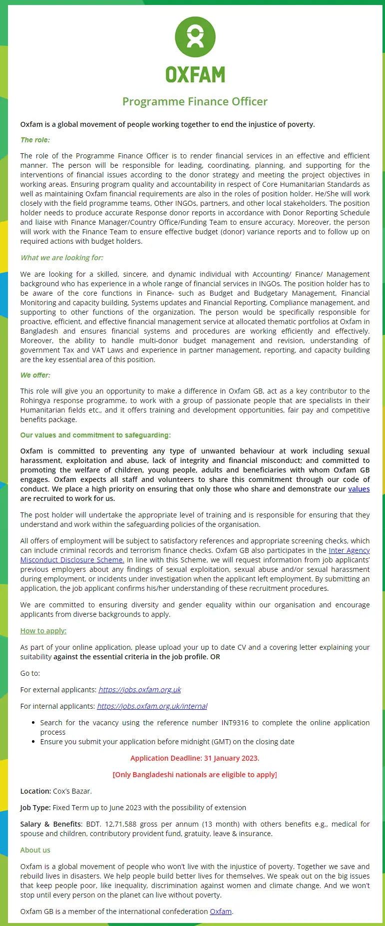 Oxfam Bangladesh Job Circular 2023