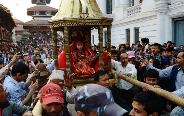 Кумари Деви на фестивале Indra Jatra