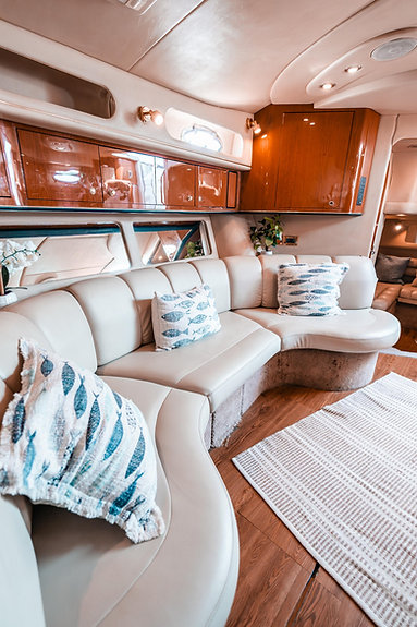 Seañorita 43 ft boat charter Cancun - Panoramic view showing spacious deck perfect for Isla Mujeres tours