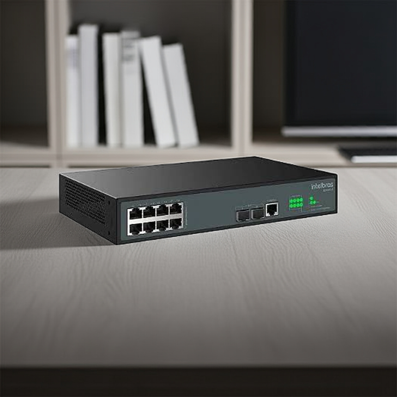 Outra vista do Switch Intelbras S2310G-A, enfatizando a qualidade de construção.