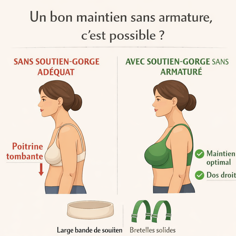 Zones de maintien soutien-gorge sans armature forte poitrine Schéma des zones de maintien d'un soutien-gorge sans armature pour poitrine généreuse