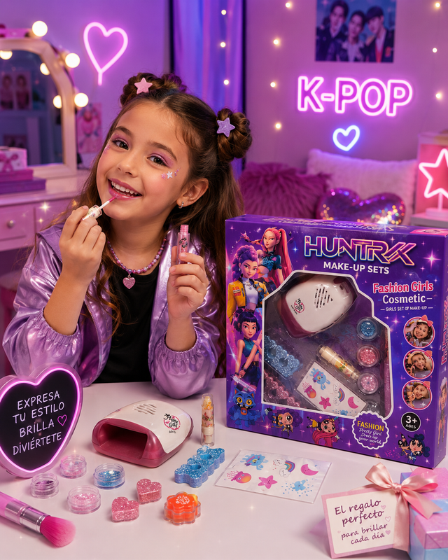 Ni&ntilde;a jugando con el set de maquillaje