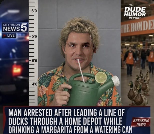 Man Arrested After Leading a Line of Ducks through a Home Depot while drinking a margarita from a watering can