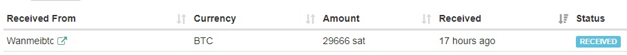 6th payment from WanmeiBtc ( 0.00029666 Btc ) Wanmeibtcpayment