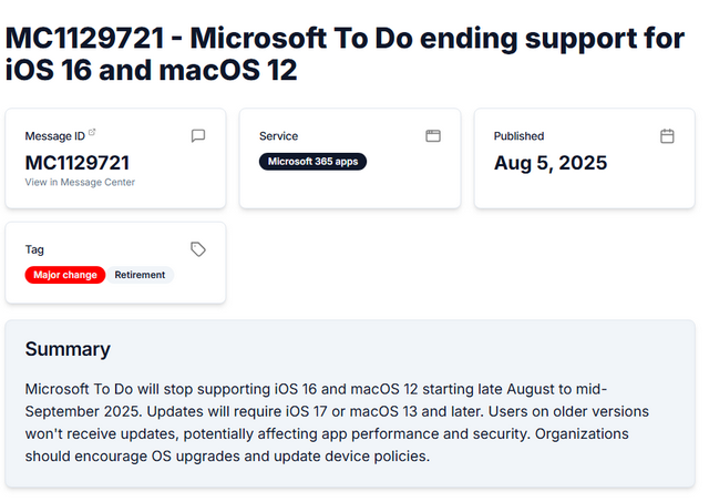 MS To Do Support ends