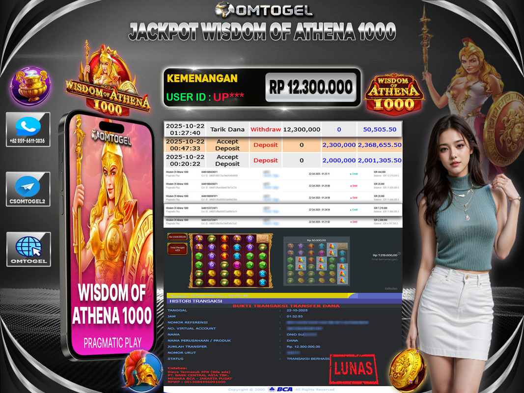 OMTOGEL JACKPOT PRAGMATIC PLAY WISDOM OF ATHENA 1000 12 JUTA DI BAYAR LUNAS ,-