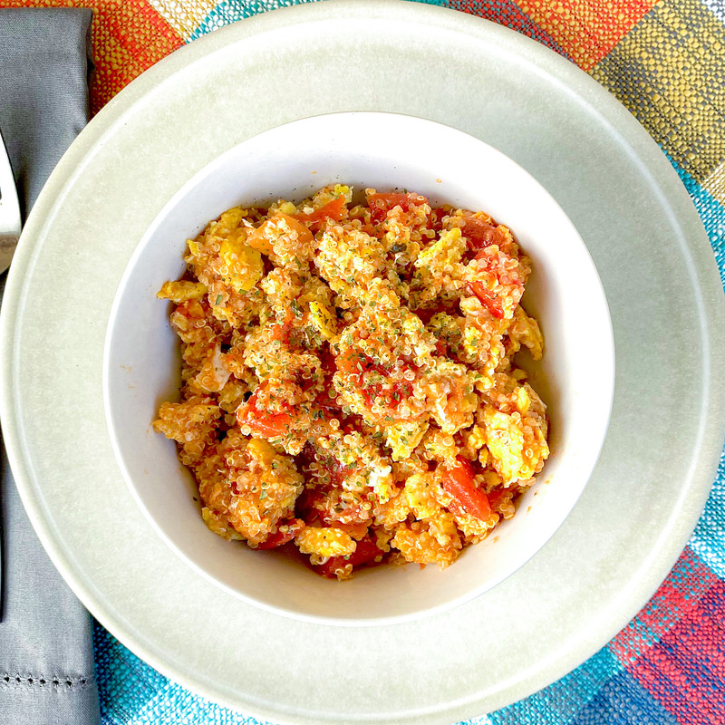 Bruschetta, Eggs, & Quinoa Bowl