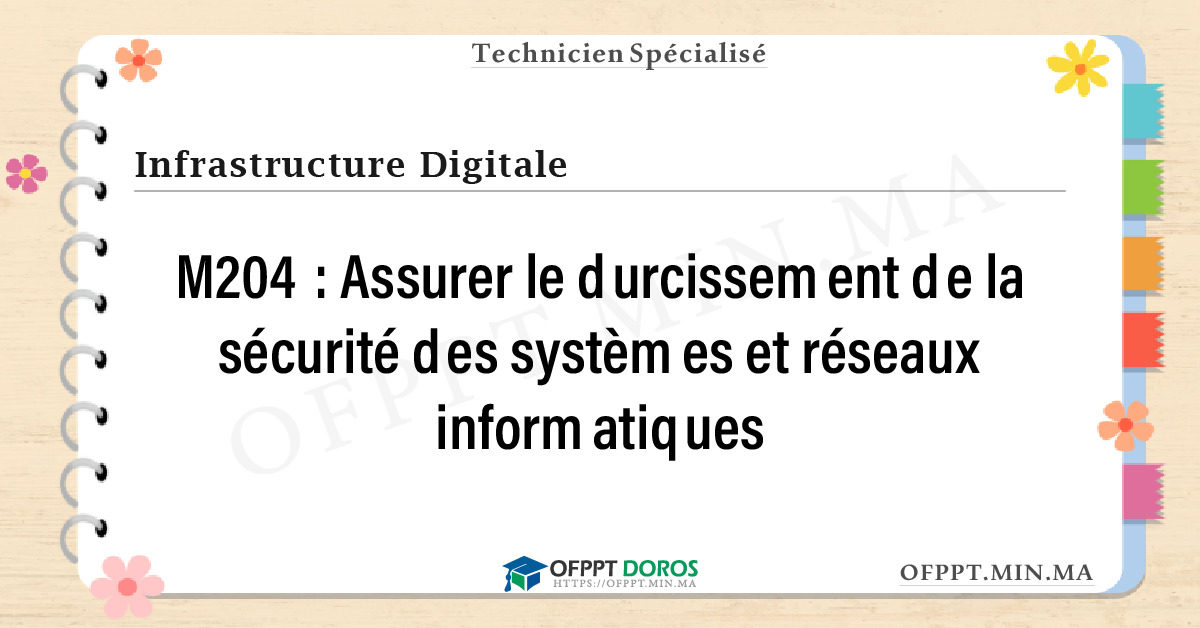 Sommaire détaillé du cours Assurer le durcissement de la sécurité des systèmes et réseaux informatiques M204 OFPPT - Structure du module