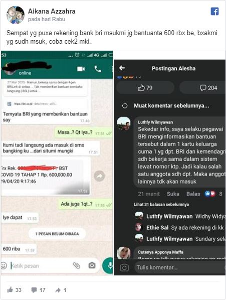 Tentang penerimaan transfer Rp 600.000