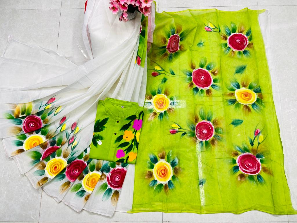 Hand Print Sharee Panjabi Couple Set