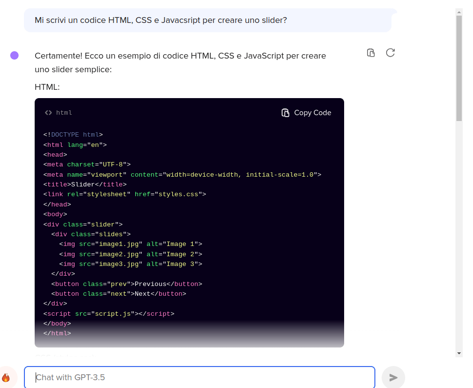 DuckDuckGo AI Chat, codice slider HTML