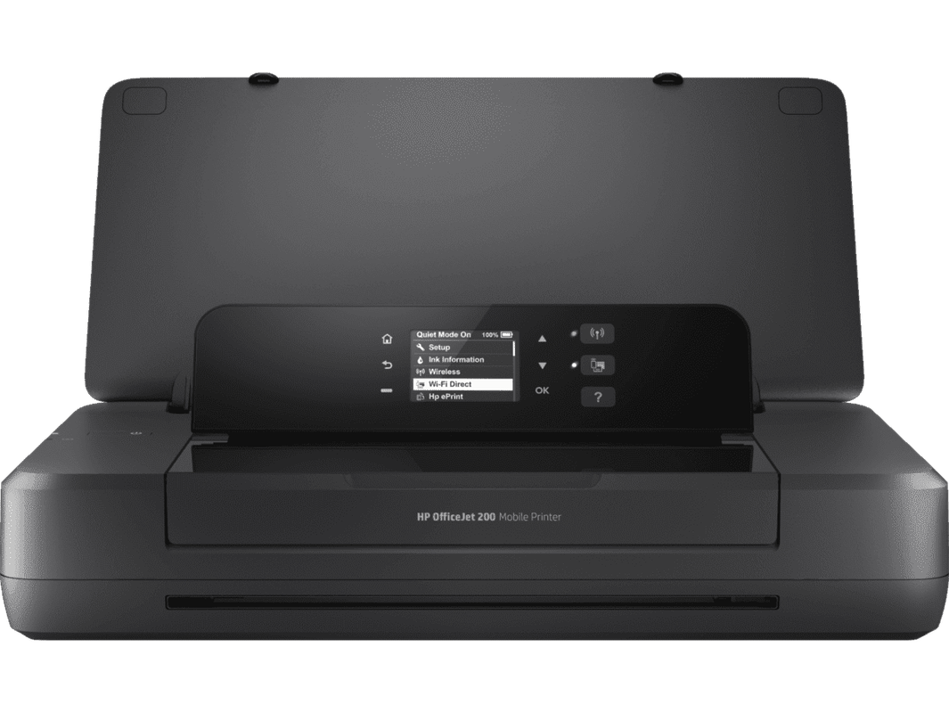 Impresora portátil HP OfficeJet 200, mostrando su diseño compacto y profesional.