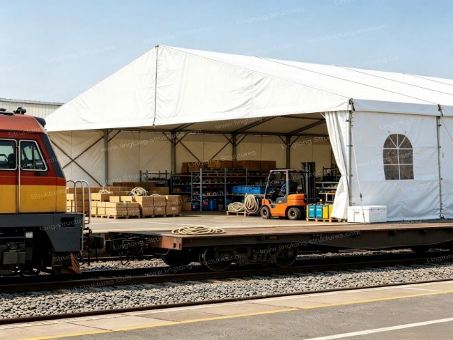 Lingtong warehousing tent interior showing column-free storage space