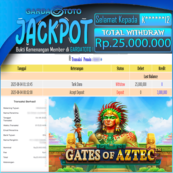 JACKPOT MAIN DI SLOT GATES OF AZTEC WD Rp 25,000,000,- DIBAYAR LUNAS GARDATOTO MANTAP!