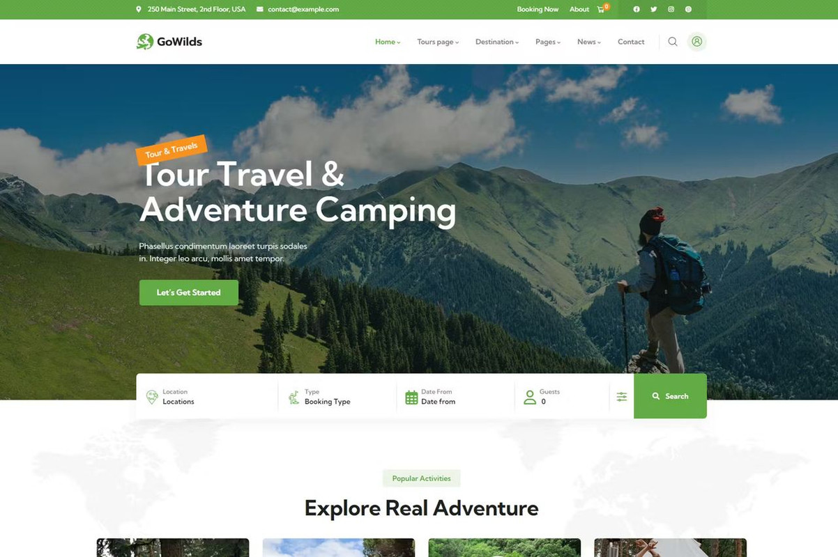 Premium Website Themes GoWilds Travel Theme