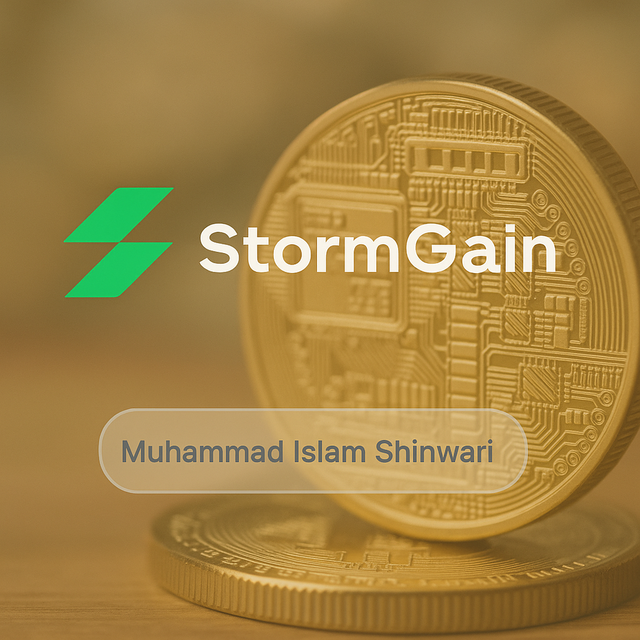 StormGain app logo and mining screen