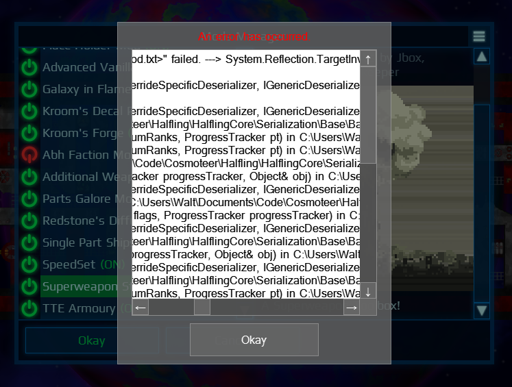 Screencap of error segment: