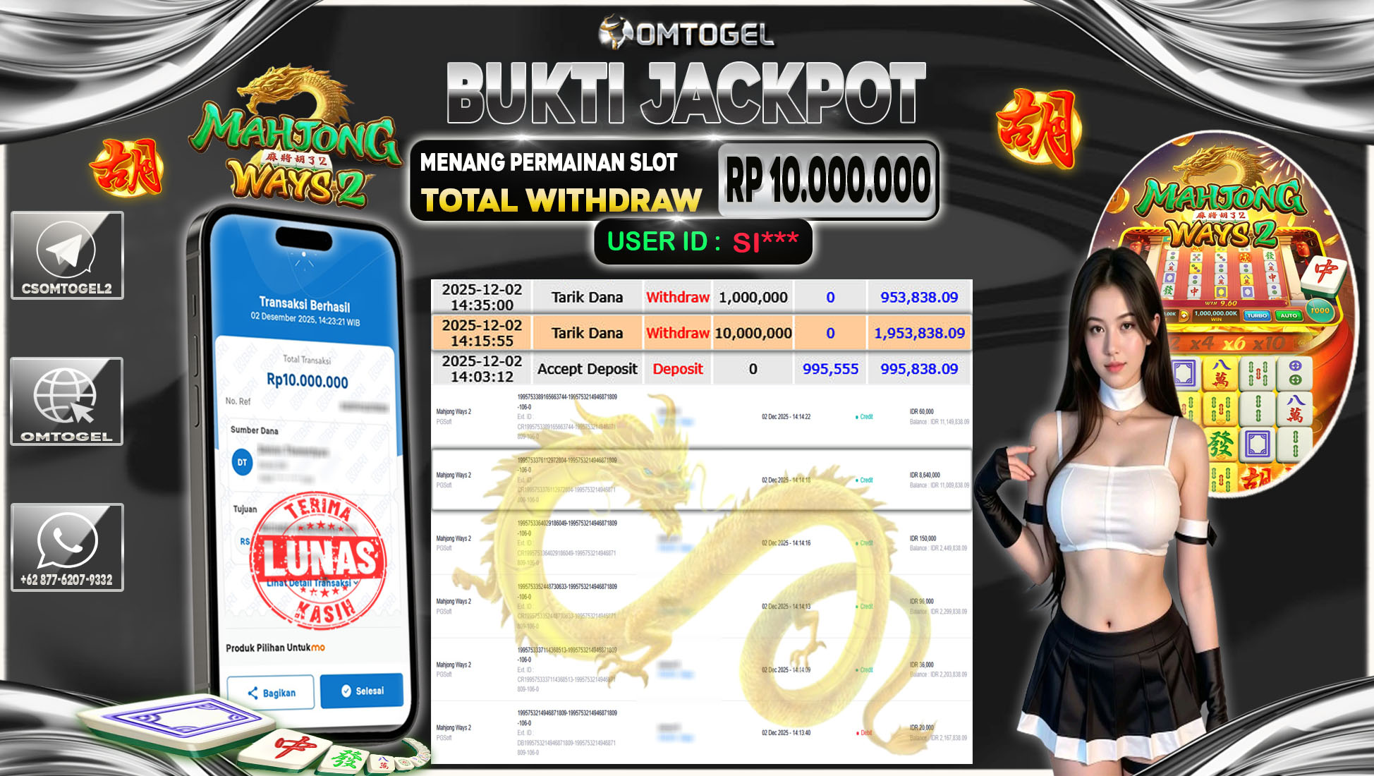 OMTOGEL JACKPOT PGSOFT MAHJONG WAYS 2 ,10 JUTA DI BAYAR LUNAS ,-