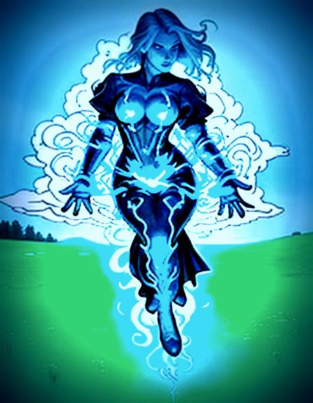 The new Blue Fire - an attractive young woman with blue hair surrounded by blue flames