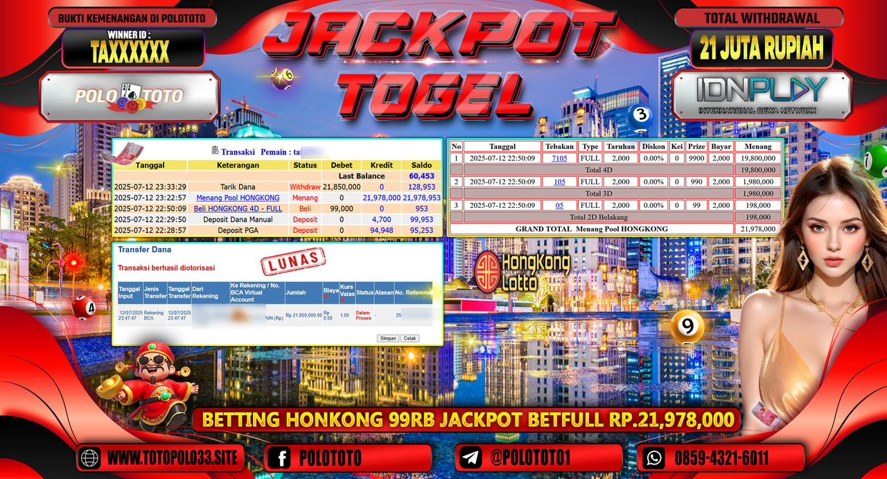 POLOTOTO JACKPOT TOGEL HONGKONG LOTTO Rp.21.850.000,-