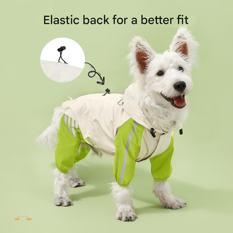 Colorblock (Beige red) Dog Raincoat - Waterproof with Hood and Reflective Strips (Size M)