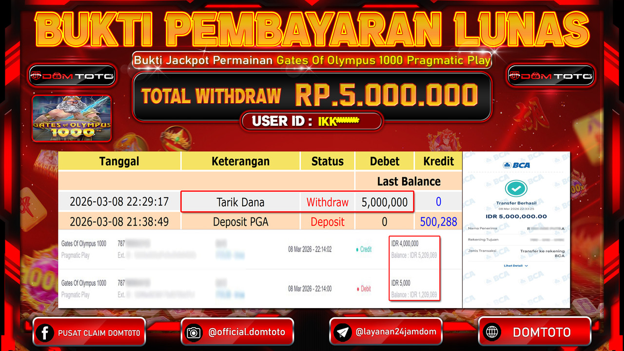 JACKPOT SLOT Gates Of Olympus 1000 Pragmatic Play 08 MARET 2026