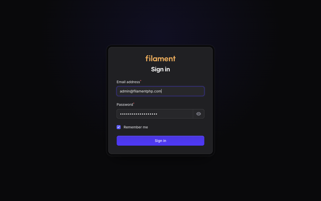 Stature Theme login page in dark mode