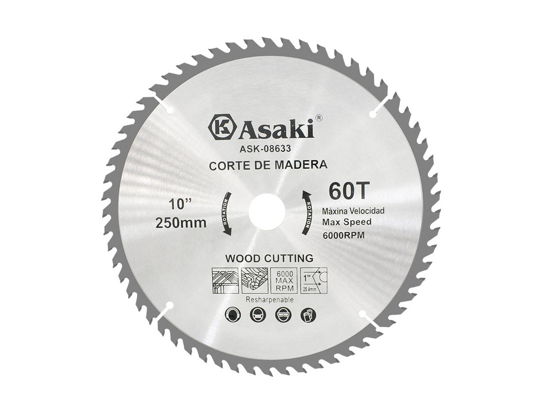 DISCO DE SIERRA P.MADERA 10"X60TX1"60 DIENTES ASAKI