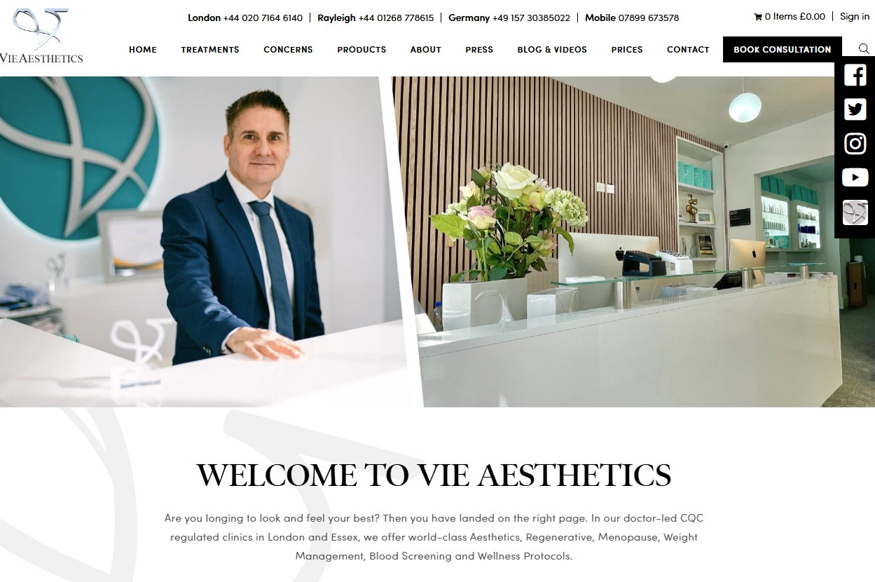 Vie Aesthetics London reception and practitioner portrait.