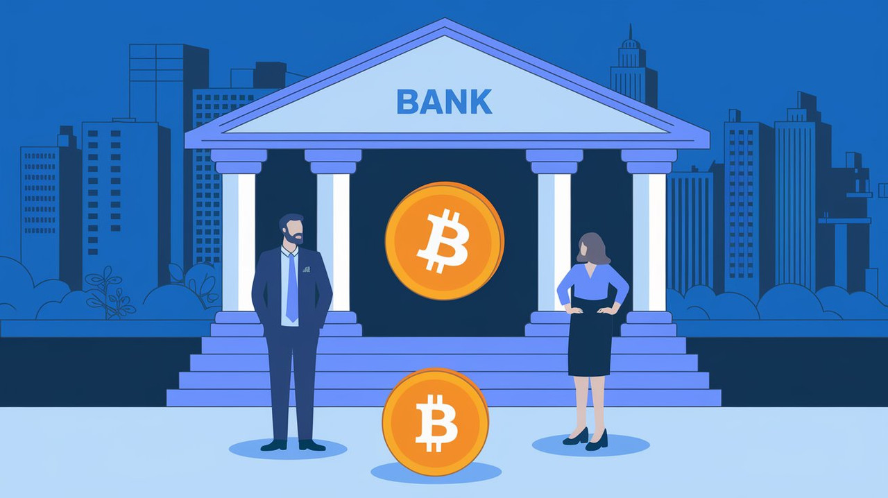 은행과 비트코인 일러스트레이션